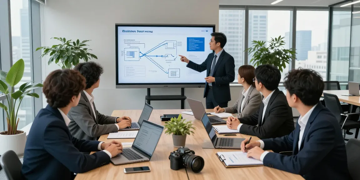 Team collaborating on asset tracing strategies in a modern office setting.