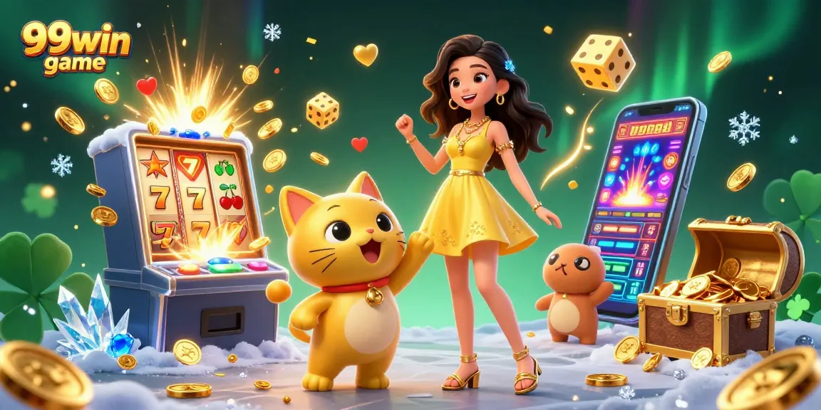 Experience thrilling action in 99win game with a vibrant slot machine explosion and golden luck symbols.