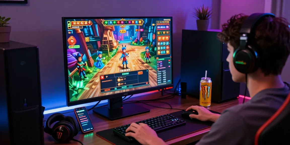 Engaged player enjoying a slot depo 5000 game on a vibrant gaming setup, illuminated by ambient LED lights.