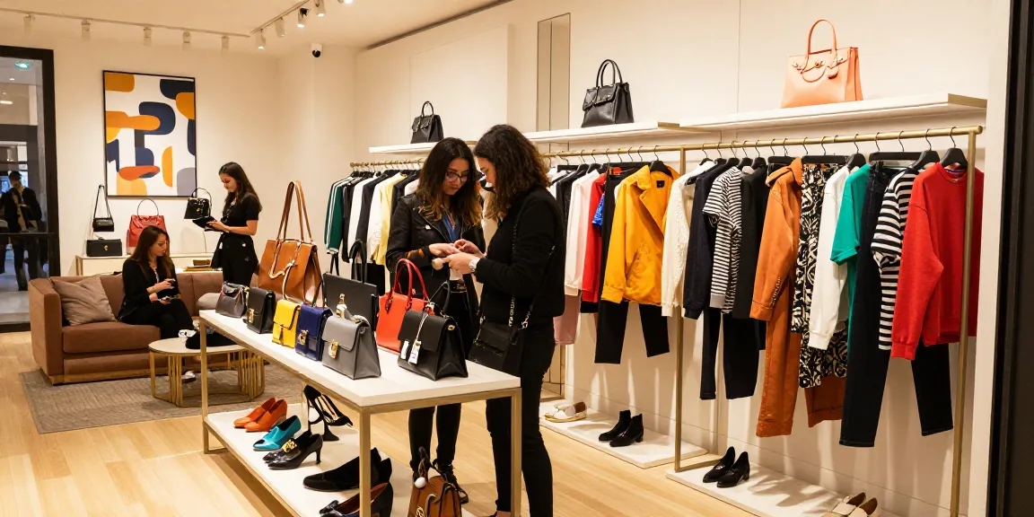 Browse premium 레플리카 사이트 fashion items in a vibrant urban boutique.