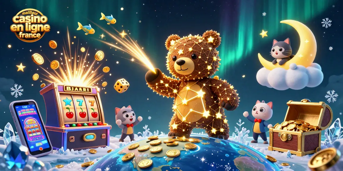 Jouez au meilleur casino en ligne France avec une illustration dynamique et colorée des jeux et bonus.