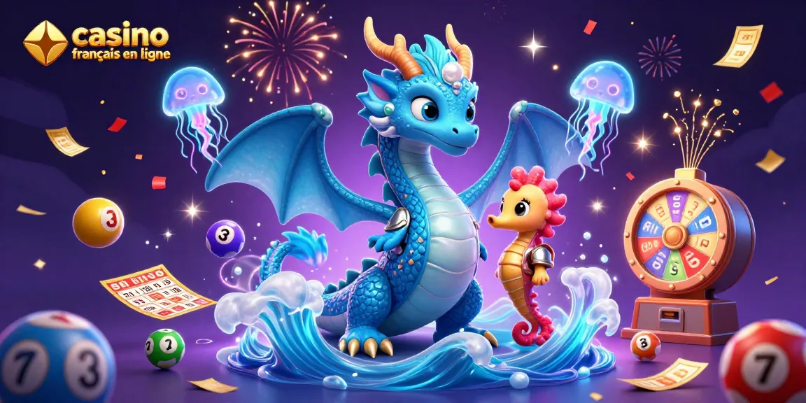 Jouez sur le casino français en ligne avec un dragon aquatique et des éléments de loterie animés.
