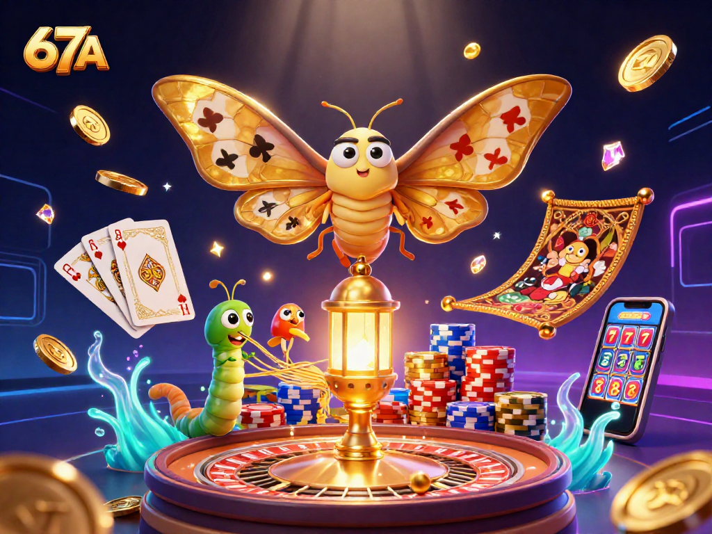 Jogue com 67A com uma cena vibrante de cassino 3D cheia de elementos de jogo.