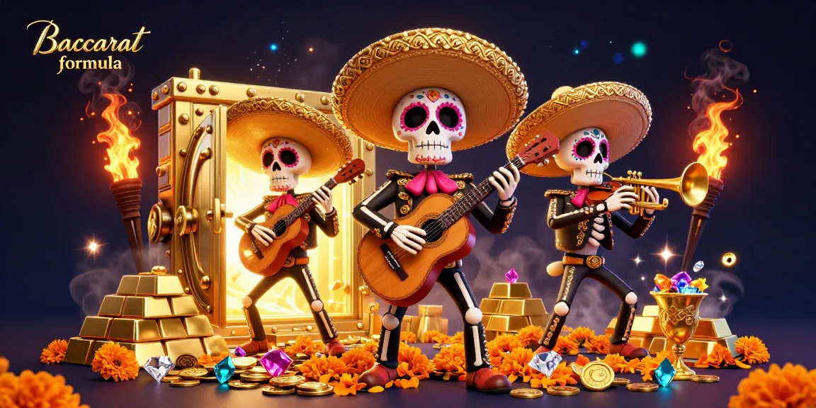 Join the festive Baccarat formula scene with vibrant mariachis and golden riches swirling in the air.