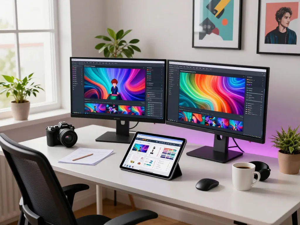 Creating AI-generated videos with seedance 2.0 in a vibrant video studio.