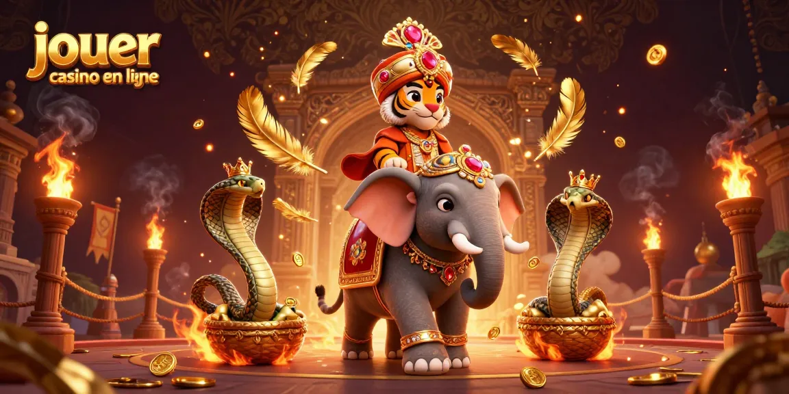 Jouer au casino en ligne dans une illustration immersive avec un maharaja et un éléphant.