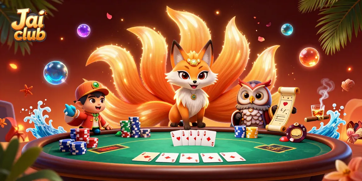 Experience the thrill of Jai club with a vibrant gaming scene featuring a nine-tailed fox and poker action.