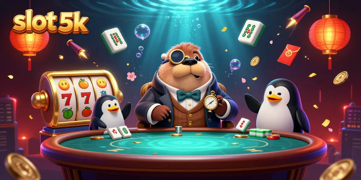 Experience excitement at slot 5k with a jolly walrus and friends playing slots in a vibrant 3D scene.