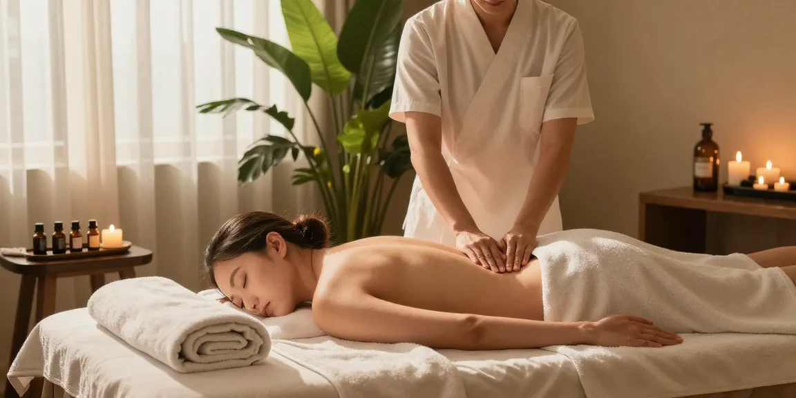 Serene 스웨디시 마사지 session in a tranquil spa environment with soothing colors and essential oils
