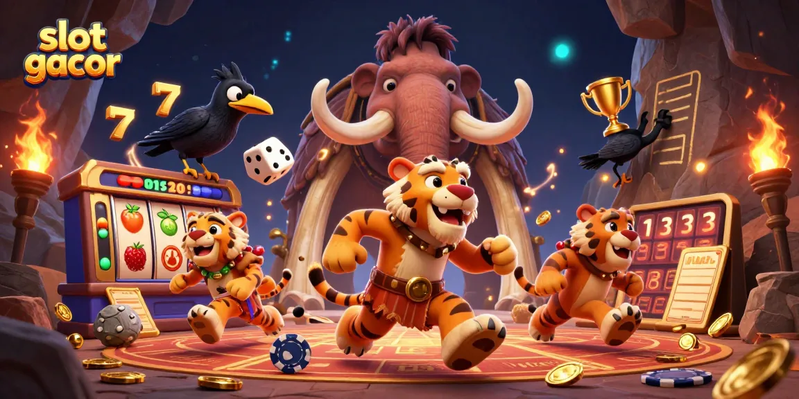 Experience exciting slot gacor action with charming characters in a vibrant prehistoric casino.