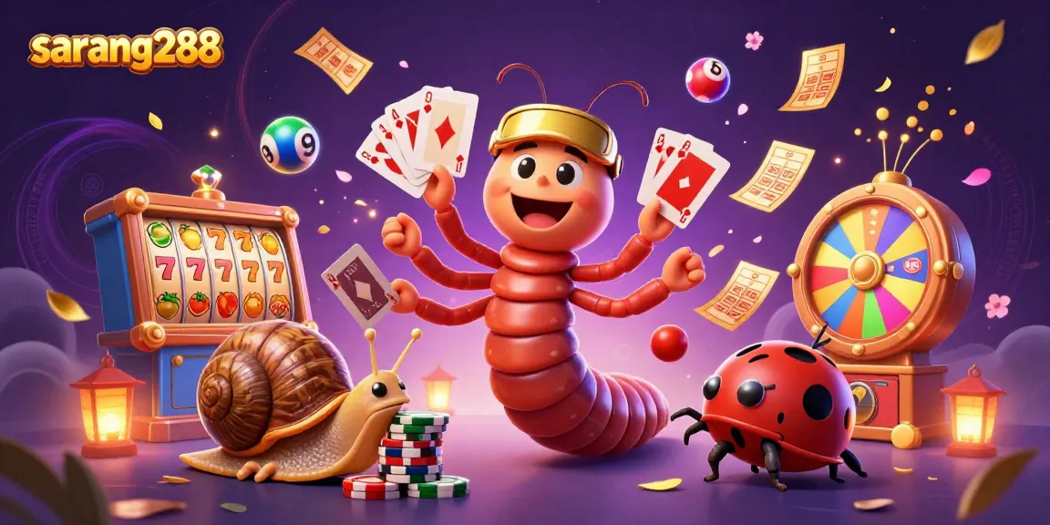 Permainan slot gacor sarang288 di Bali dengan dealer kartun dan chip besar, suasana penuh warna.