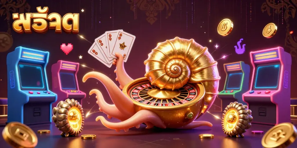 Engage with innovative สล็อต games featuring a giant nautilus roulette wheel and colorful arcade elements.
