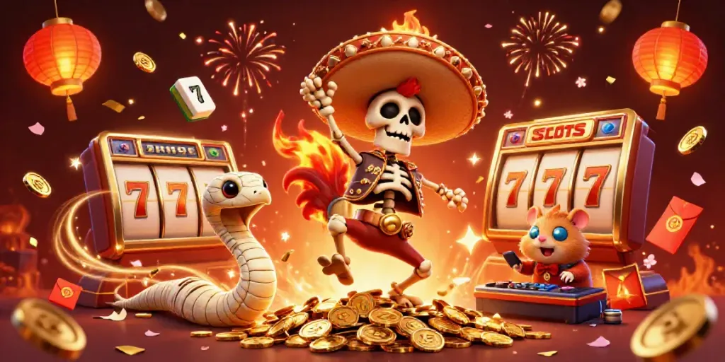 Experience thrilling slots action with engaging characters and vibrant casino elements in this illustration.