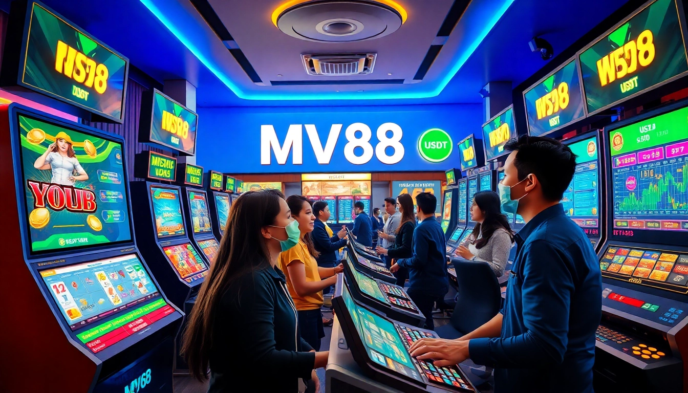 Exciting MV88 game platform scene showcasing players engaging with online casino games.
