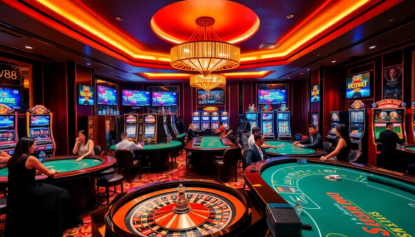 Experience the thrill of the MV88 game in a luxurious casino setting with vibrant action.
