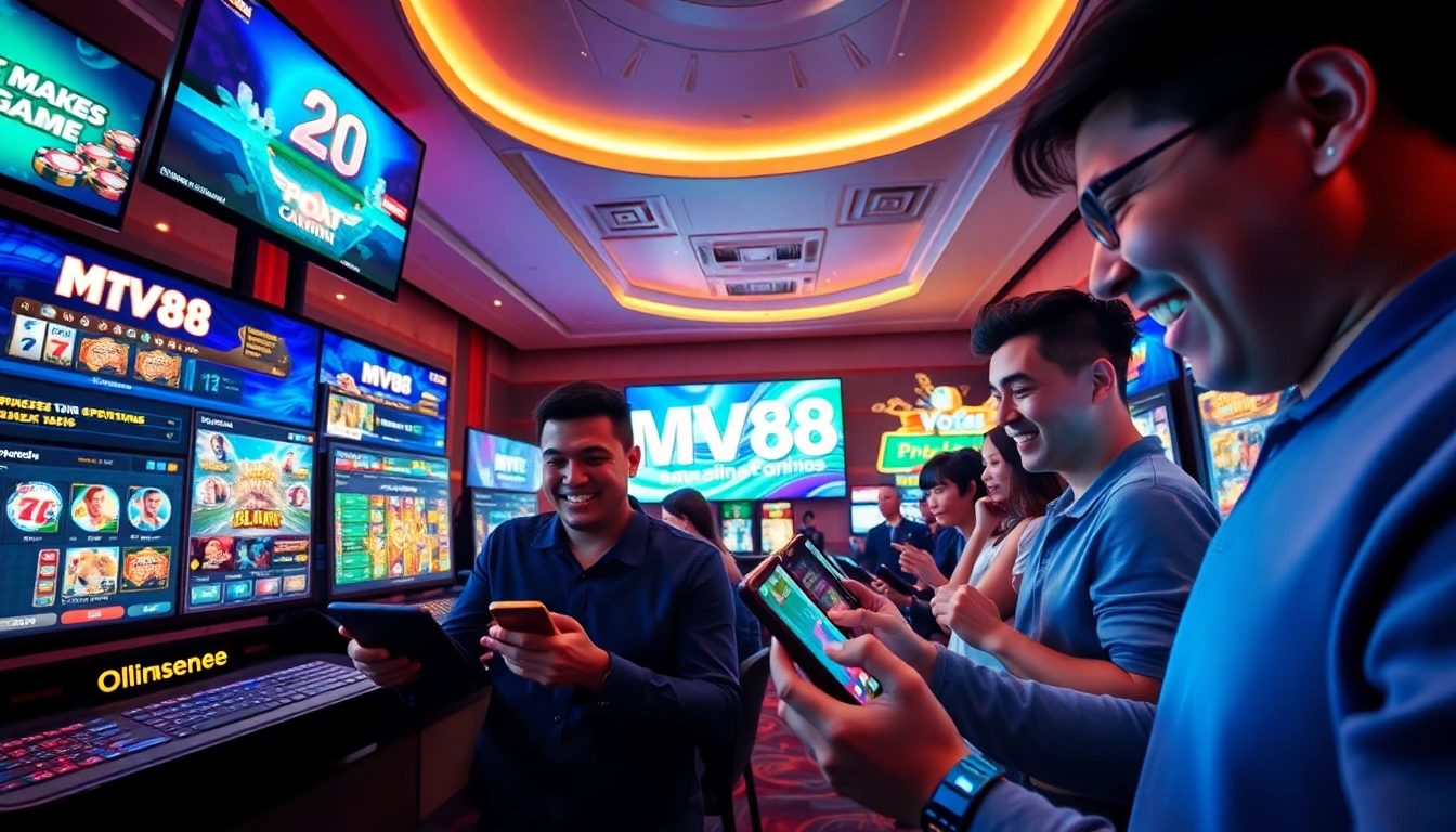Experience the excitement of MV88 game in a vibrant online casino setting filled with enthusiastic players.