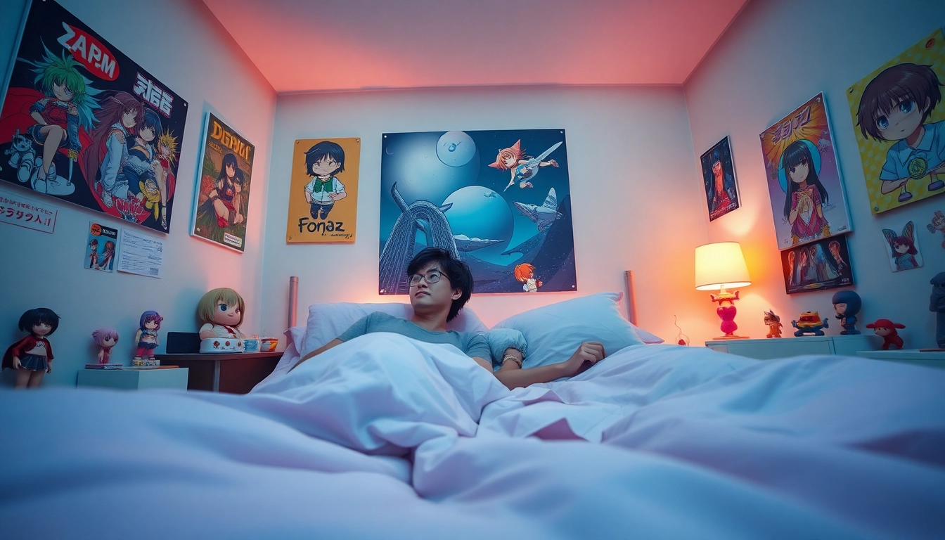 Anime sex scene in a cozy bedroom with vivid decor and intimate atmosphere.