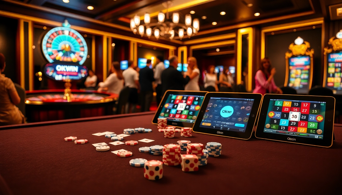 Exciting gambling scene illustrating Okwin gaming experience at a luxurious casino table.