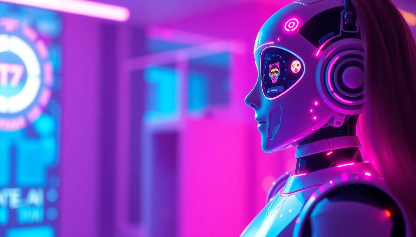 Engaging AI porn chat interface featuring intimate digital avatars and vibrant colors.