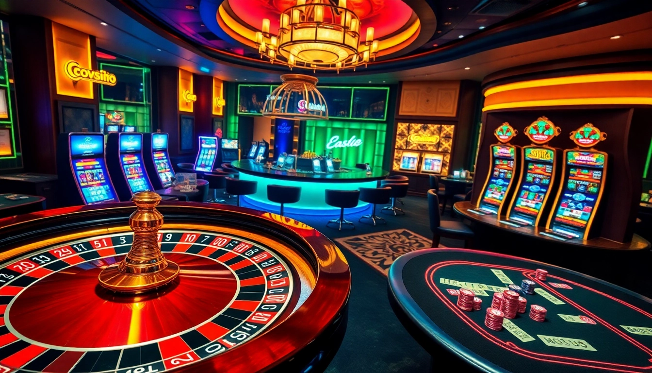 Experience excitement at u888 com with vibrant casino tables, roulette wheels, and glowing slots.