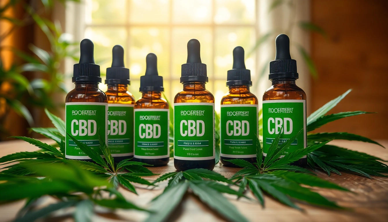 Shop premium cbd miami oil products surrounded by fresh hemp leaves on a wooden surface.