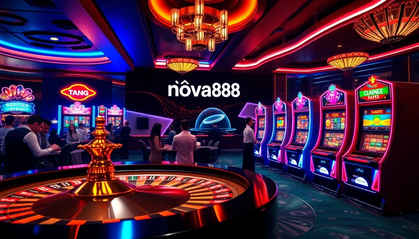 Experience the excitement of gaming at trang chủ nova88 with vibrant casino visuals showcasing roulette and slot machines.