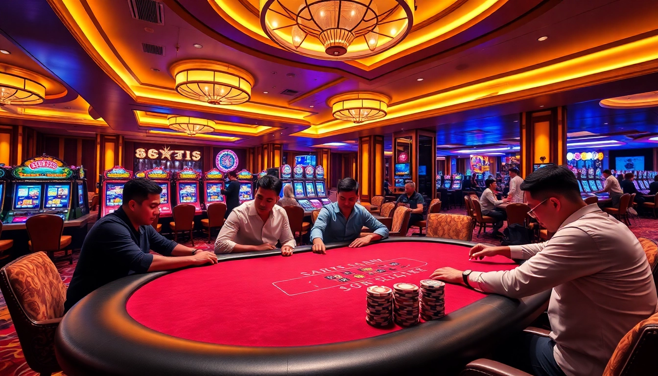 Players enjoying high-stakes poker at UU88 Casino, featuring luxurious decor and vibrant atmosphere.