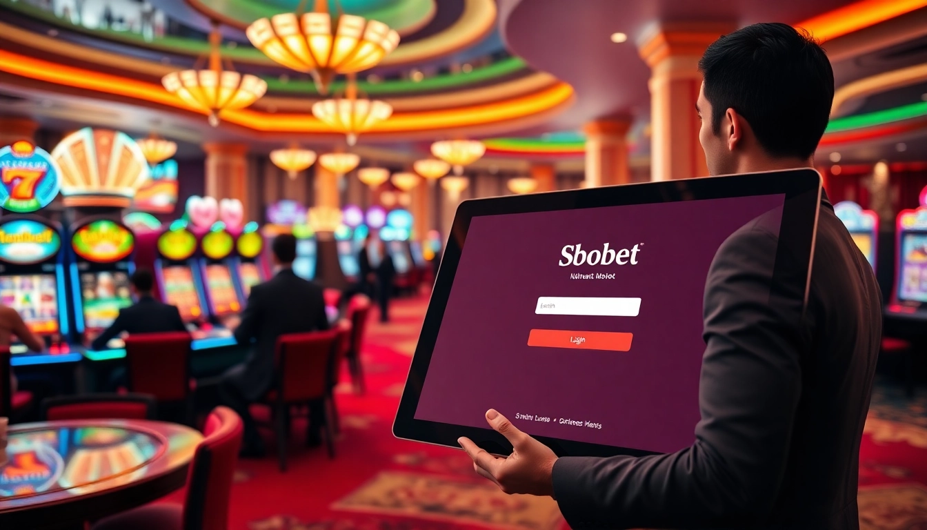 Engage in online gambling adventures with sbobet login at a luxurious casino scene.
