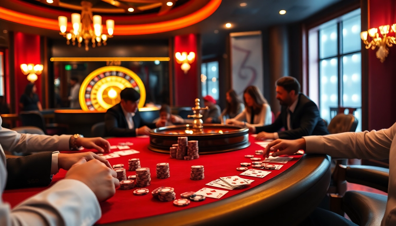 Experience the thrill of the casino with 555win poker action, vibrant chips, and a roulette wheel.