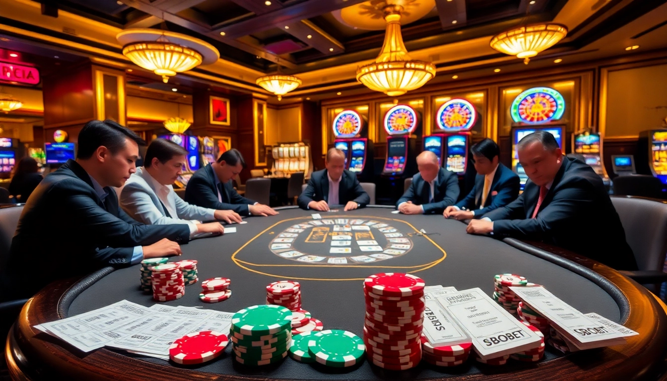 Sports betting excitement with SBOBet slips and luxurious casino elements in a thrilling environment.