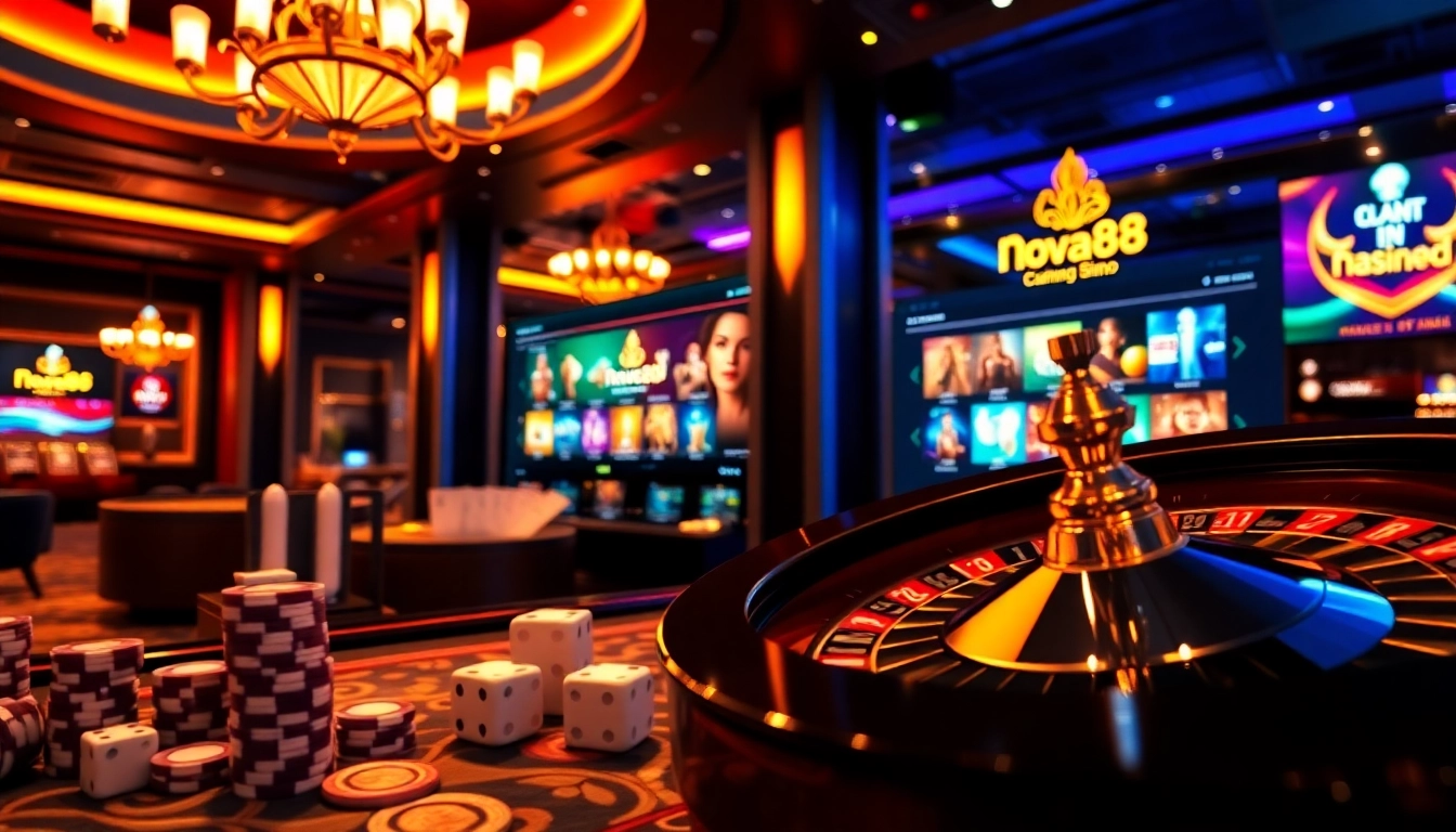 Experience the excitement of gambling at trang chủ nova88, featuring a vibrant casino scene with thrilling games.