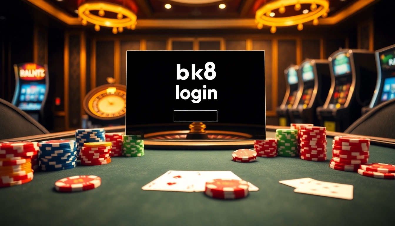 Access the thrilling BK8 login platform with vibrant casino visuals and engaging gaming elements.