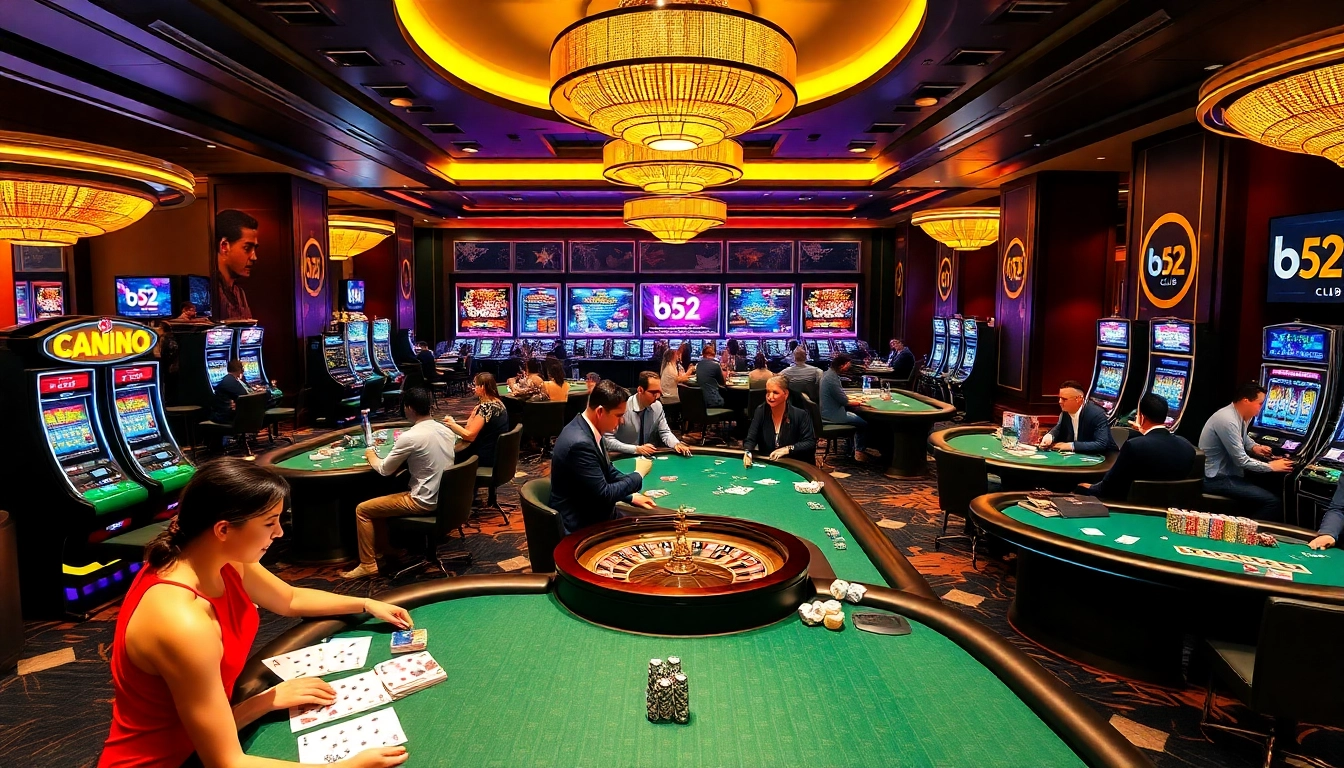 Experience the excitement of b52 club with players enjoying high-stakes card games and roulette.