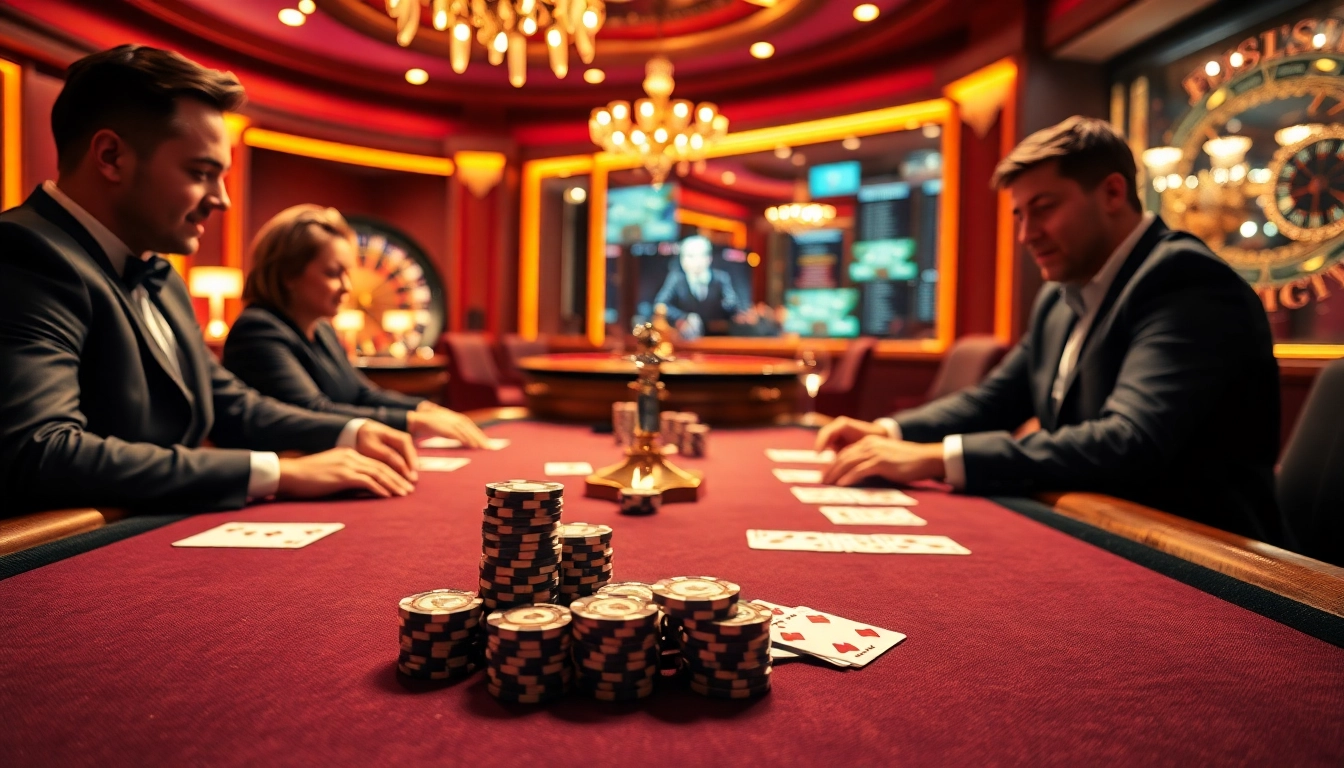 Engaging poker players at an elegant table, inspired by https://tobet88bet.com/ for a thrilling casino atmosphere.