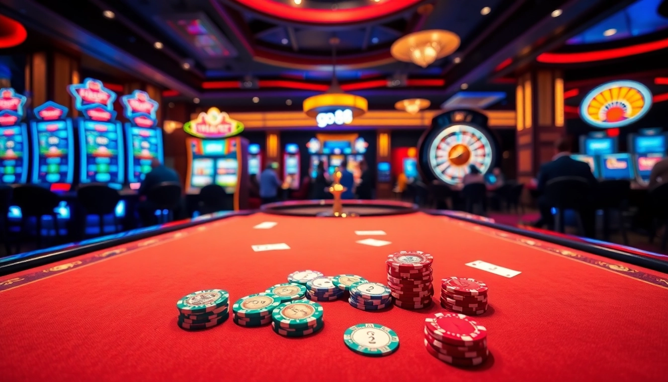 Exciting players engaging in casino games at go 88's luxurious gaming table.