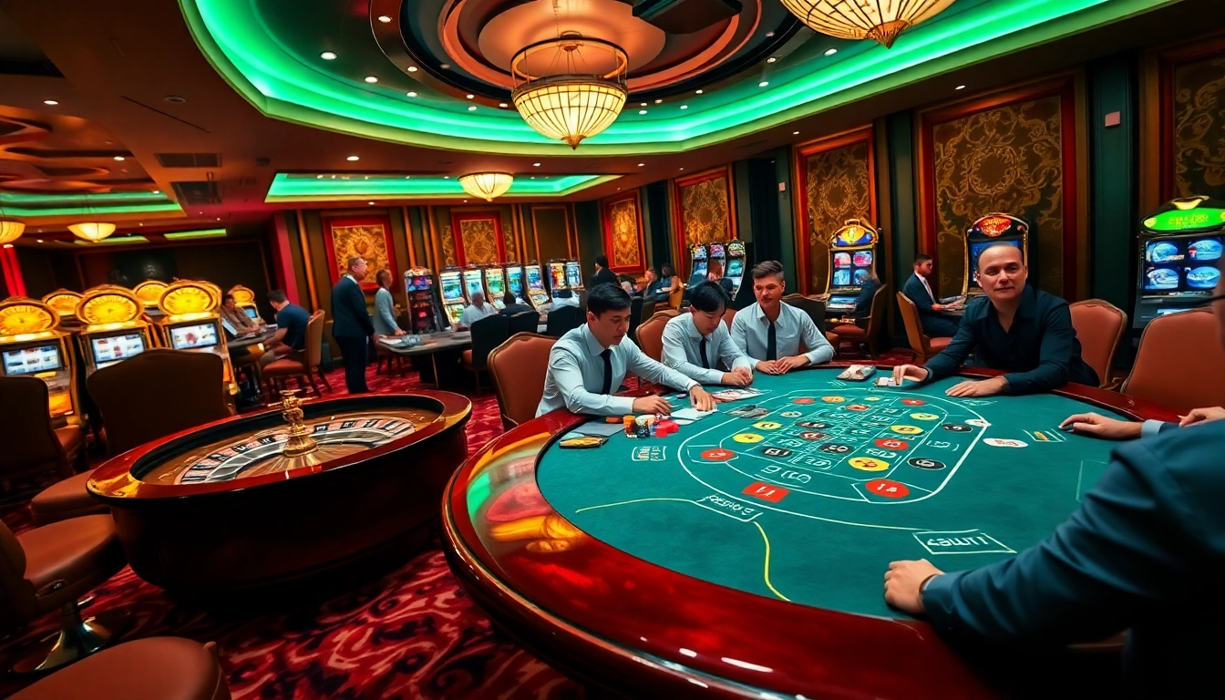 Experience the thrill of gambling at Trang Chủ 789club with vibrant casino tables and excited players.