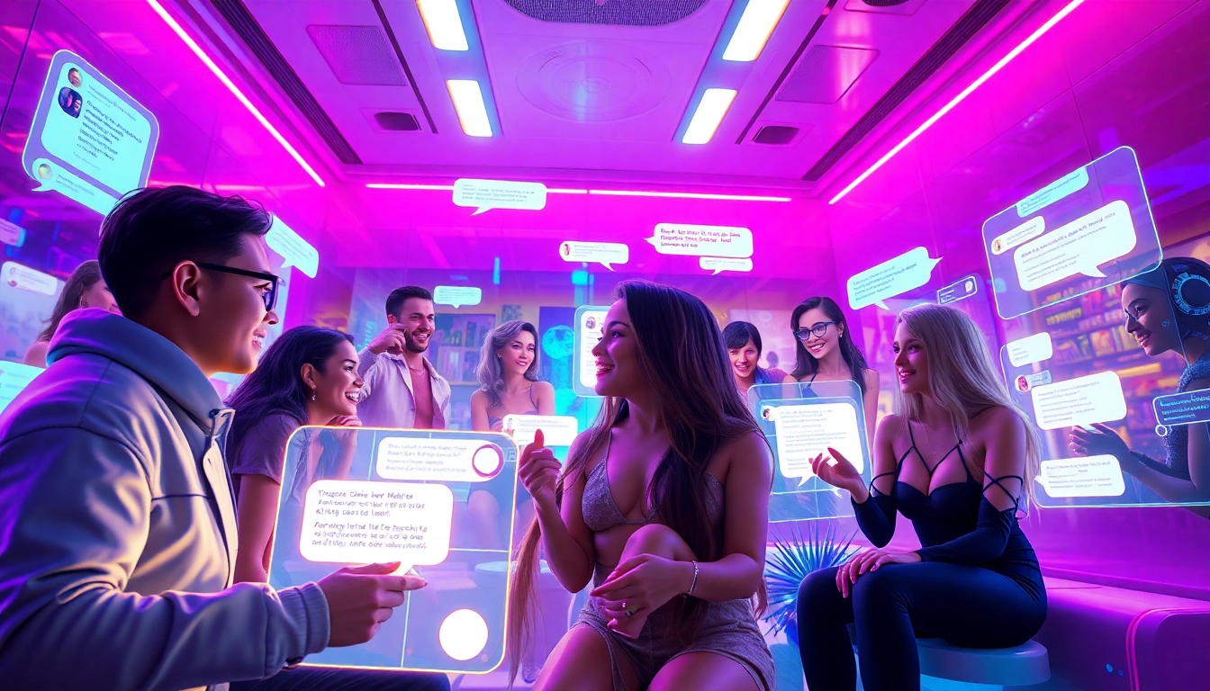 AI porn chat featuring interactive characters in a vibrant digital environment with engaging conversations.