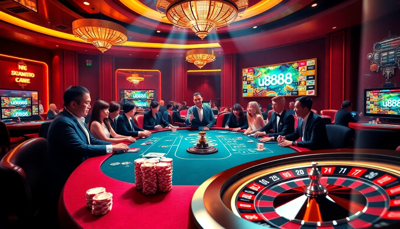 Exciting u888 online casino scene featuring poker table, chips, and players.