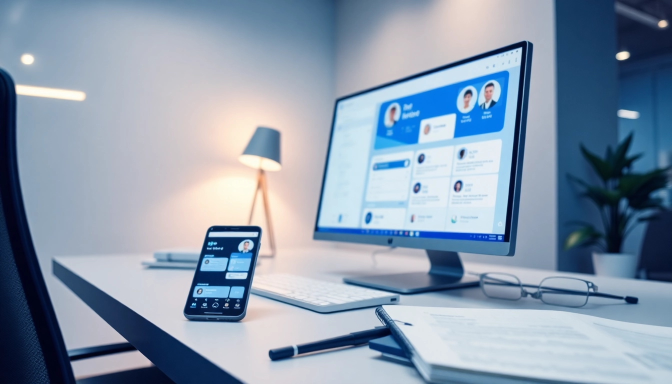 展示美洽官网界面的增强型客户服务工作区，出现在一块时尚的电脑屏幕上。