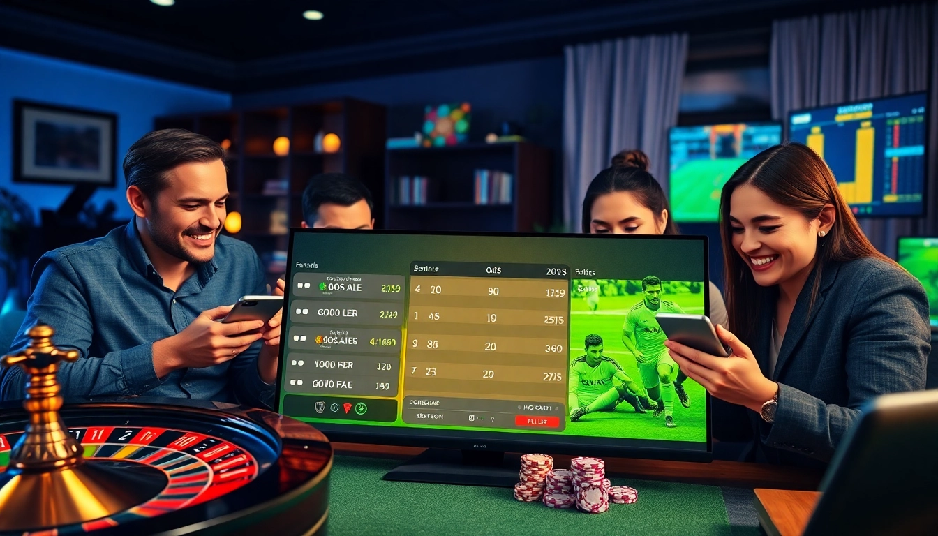 สมัครแทงบอล with excitement on a sleek online betting interface, showcasing vibrant odds and casino elements.