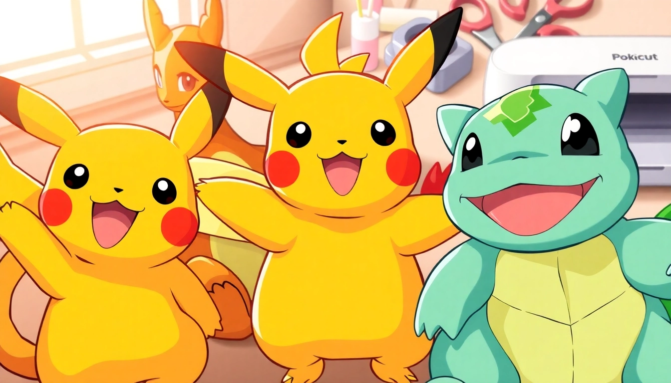 Colorful Pokémon SVG designs for crafting projects, showcasing Pikachu and friends